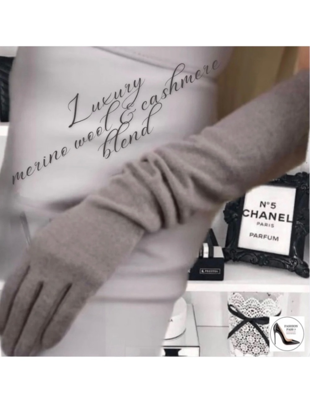 Luxury Long Cashmere Merino Wool Gloves Classic Taupe Driving Winter Warm gloves
